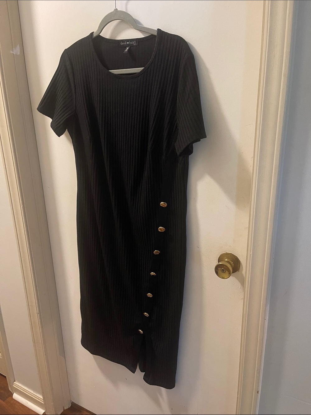 Derek Heart Black Ribbed Midi Dress with Gold Button Detail